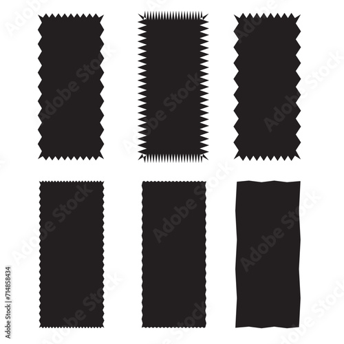 Zig zag edge rectangle shape collection. Jagged rectangular elements set. Black graphic design elements for decoration, banner, poster, template, sticker, badge, eps10