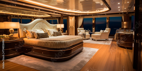 Interior of premises on a luxury mega yacht or apartment on a cruise ship.