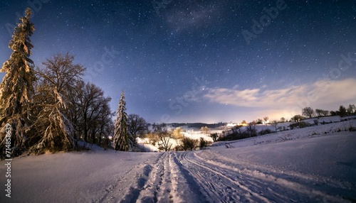 beautiful winter night landscape with snow covered © Kendrick