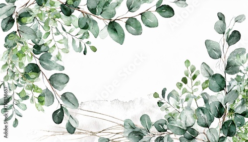 watercolor eucalyptus leaves frame botanical wedding stationery