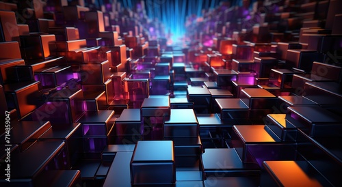 A mesmerizing indoor scene featuring glowing cubes captured in a screenshot, evoking a sense of wonder and curiosity © Larisa AI