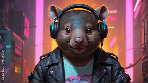 Wombat Synthwave Serenity Down Under by Alex Petruk AI GENERATED