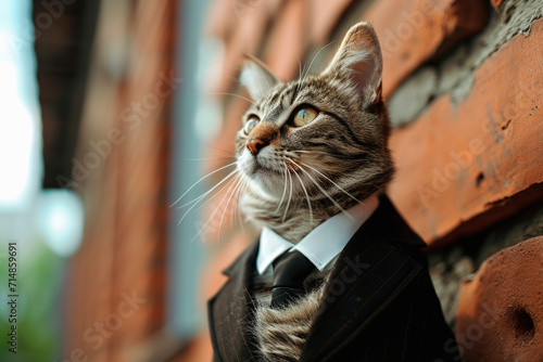 Business cat businessman in a suit, outdoor portrait. © serperm73