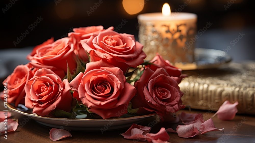 candles and red roses Happy Valentine's Day, Love Day, romance concept candles and red roses Happy Valentine's Day, Love Day, romance concept