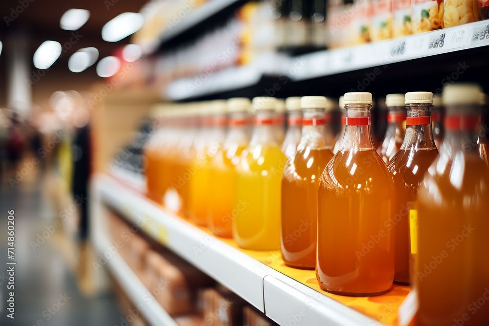 Healthy apple juice in supermarket