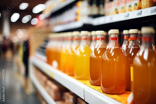 Healthy apple juice in supermarket