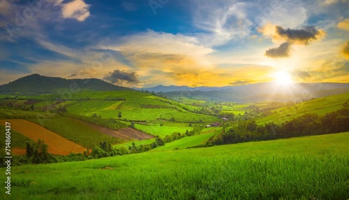 beautiful green valley with green fields and hills natural summer background nature landscape wallpaper created using tools © Kendrick