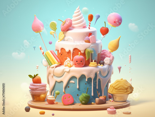 Colorful 3D food illustration