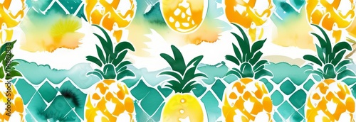 summer fruit pineapple pattern, seamless, design for fashion, fabric, textile, wallpaper, cover, web, packaging and all prints, pattern watercolor