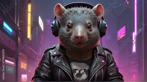 Wombat Synthwave Serenity Down Under by Alex Petruk AI GENERATED