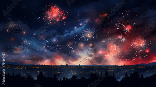Beautiful creative holiday background with fireworks and sparkles © Derby