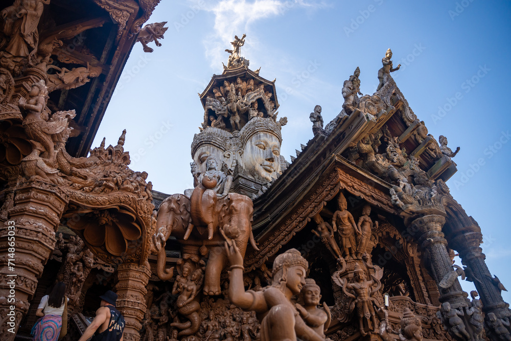 Sanctuary of Truth wooden temple in Pattaya Thailand is a gigantic wood construction located at the cape of Naklua Pattaya City. Sanctuary of Truth temple. 