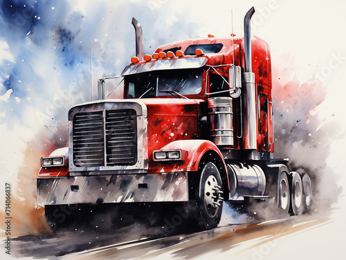 semi truck illustration vintage retro watercolor wallpaper