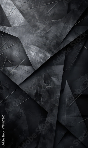 Sleek black geometric shapes on a dark, textured background.