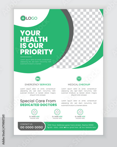 Modern medical flyer or poster design, doctor brochure cover template annual report print in a4