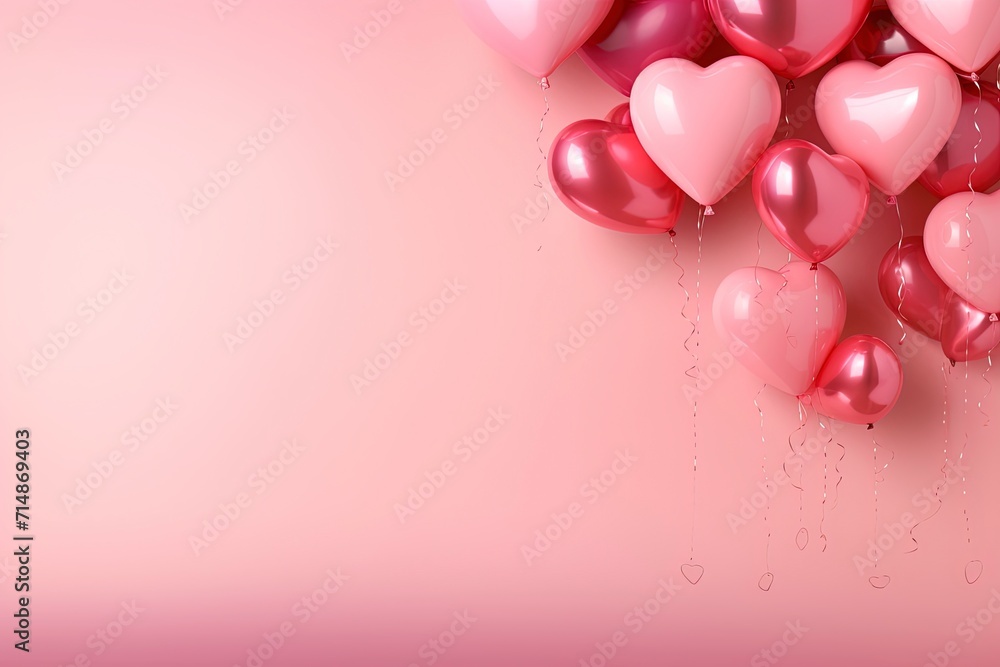 pink back with pink hearts and pink baloons with copy space in the center with generative ai