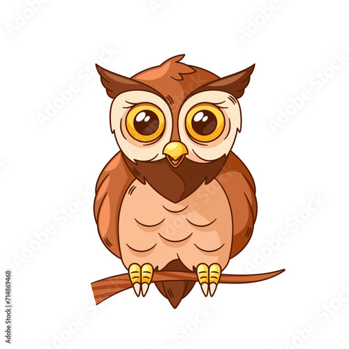 Wise And Whimsical Cartoon Owl Bird Character With Large, Expressive Eyes, Adorned In Colorful Feathers