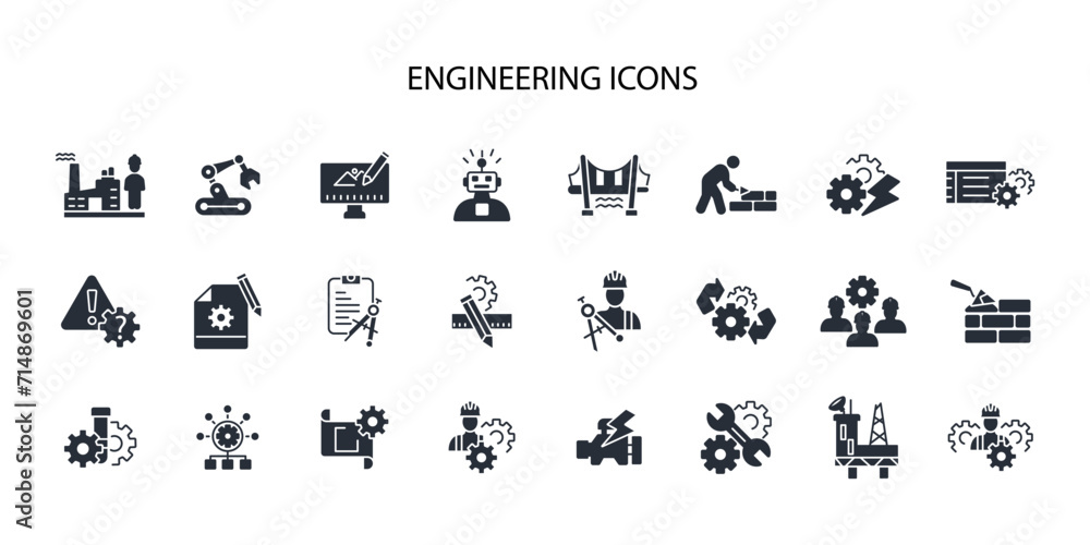 Engineering icon set.vector.Editable stroke.linear style sign for use web design,logo.Symbol illustration.