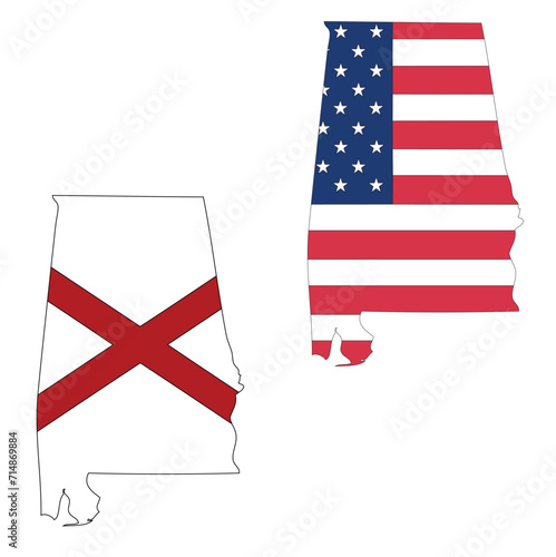 Outline of a map of the U.S. state of Alabama  with a flag
