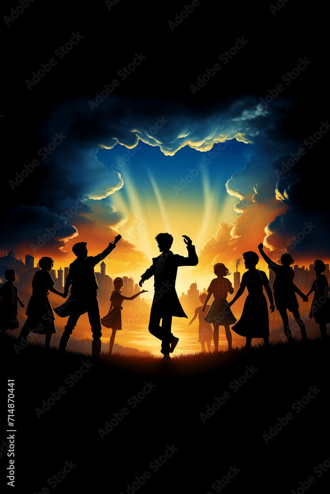 dancing silhouettes on a sunny background
