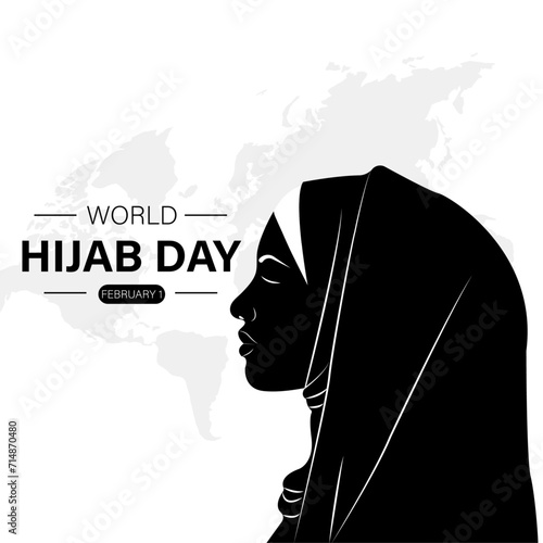 1st feb world hijab day concept banner, Illustration of a woman wearing a hijab, flat style vector illustration.
