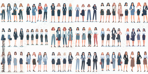 Female office worker collection vector characters in simple and minimalist flat design style
