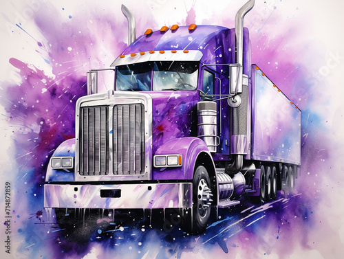 semi truck illustration vintage retro watercolor wallpaper