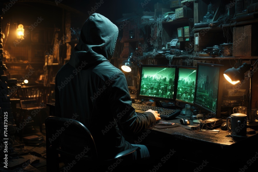 Under the glow of a computer screen, a figure in a hoodie delves into a digital world of action and adventure, merging their love for pc gaming with their unique sense of style