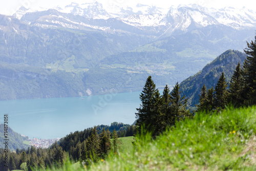 Views of Lake Luzern from the hiking trail at Mount Rigi in the Swiss Alps of Switzerland