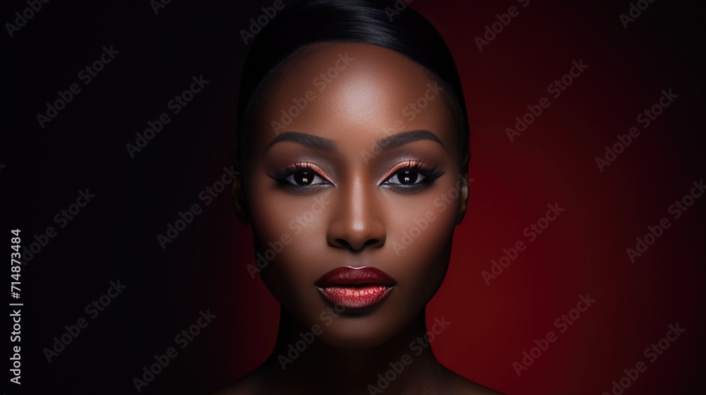 Dramatic Red Light Beauty Portrait. African woman's profile against a dramatic red backdrop.