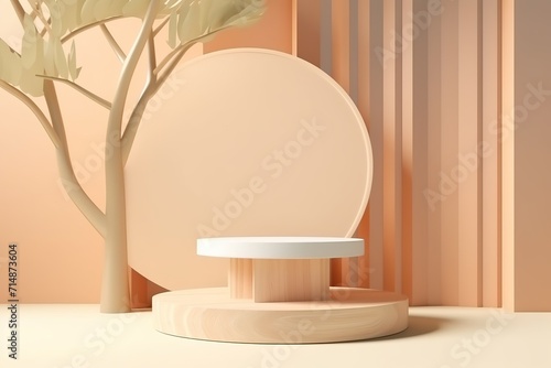 Pedestal podium display. Minimal scene with podium and abstract background. 3d shape for products display presentation. Pastel minimal wall scene  Studio room.