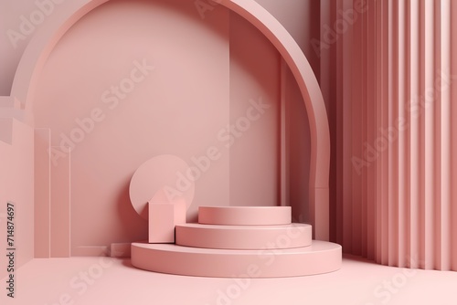 Pedestal podium display. Minimal scene with podium and abstract background. 3d shape for products display presentation. Pastel minimal wall scene  Studio room.