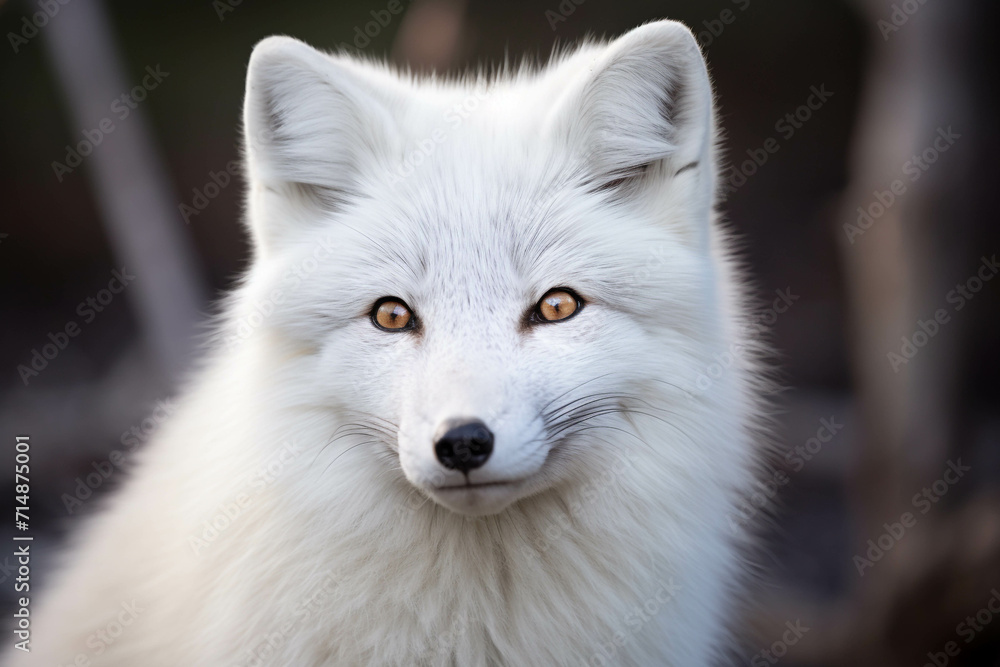 White Arctic Fox in Winter Forest Portrait. White Arctic Fox in Winter Forest Portrait.