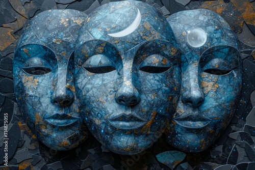 Luminous moonstone masks, imbued with the power to reveal one's true desires and emotions - Generative AI photo