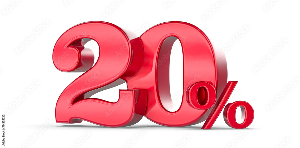 20 percent 3d rendering red metal discountWith White Background 20 percent 3d rendering red metal discountWith White Background