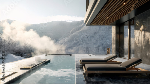 Luxury private pool villa  onsen  winter  snow mountains   