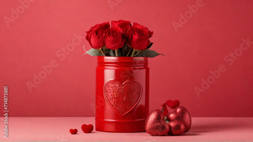 Red roses bouquet onsolid  red background photo