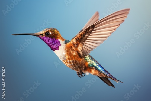 A rare representative of the hummingbird species soaring against the sky. ornithology. tropical fauna. ecology.