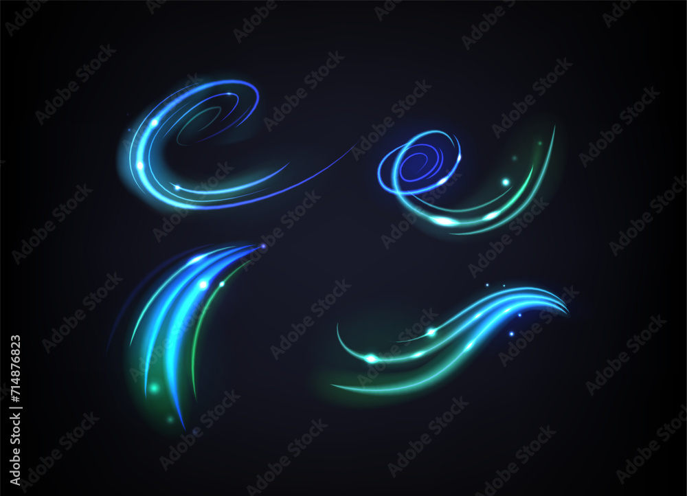 Vector Light Waves, Graphic Design Luminosity, Swirls, And Reflection Elements Creating Dynamic Sparkling Visual Effects Vector Light Waves, Graphic Design Luminosity, Swirls, And Reflection Elements Creating Dynamic Sparkling Visual Effects