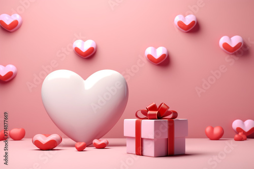 Valentine's day, love concept background, pink and white 3d heart shaped balloons bouquet floating 