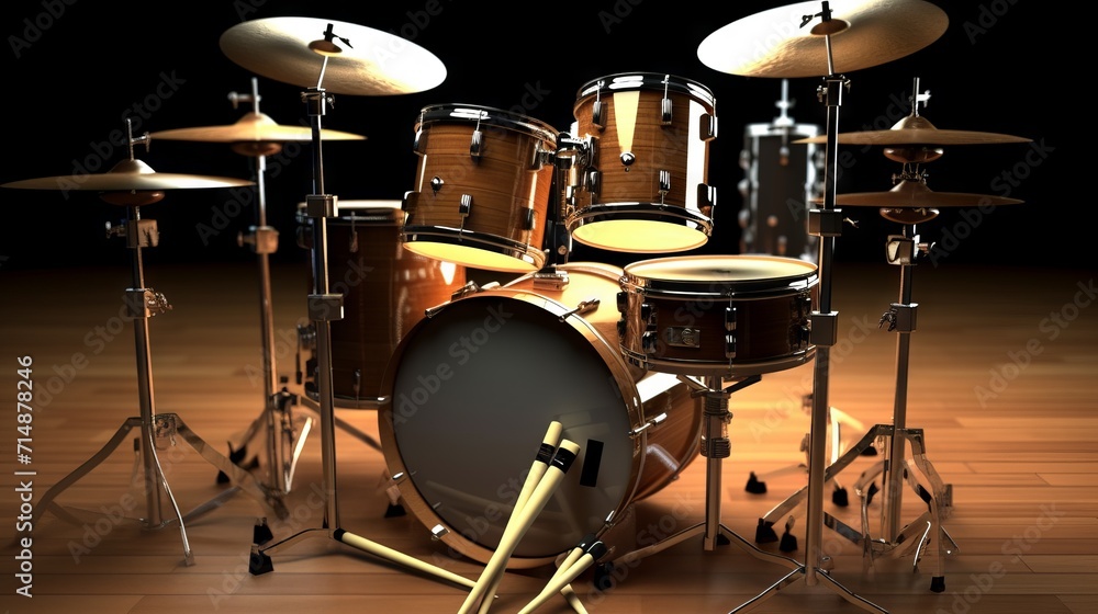 The professional drum kit features a high-gloss brown compartment and is presented against a neutral background, highlighting its brilliant appearance and quality. The professional drum kit features a high-gloss brown compartment and is presented against a neutral background, highlighting its brilliant appearance and quality.