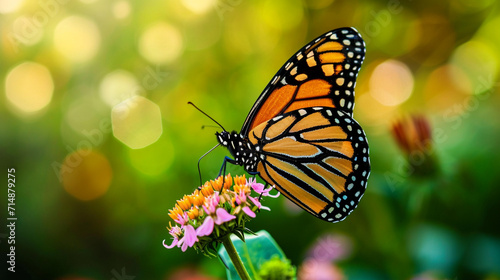 butterfly feeding on a flower. Beautiful image in nature of monarch butterfly flower. AI Generative © We3 Animal