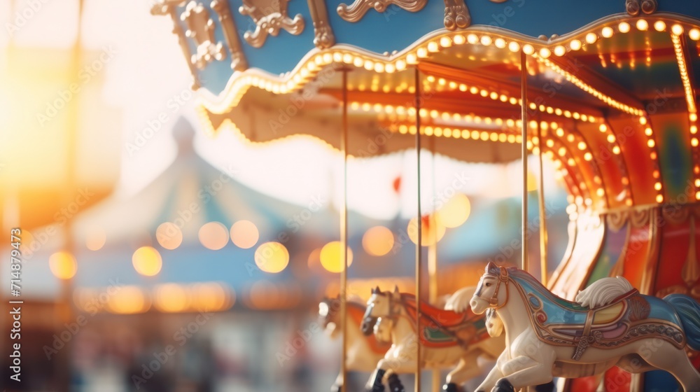 Abstract Bokeh of Carousel at Amusement Park