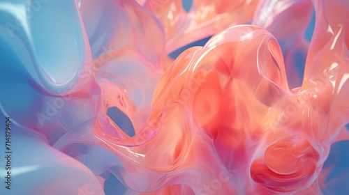 Abstract and shapeless forms created by Generative AI using molten plastic material. photo