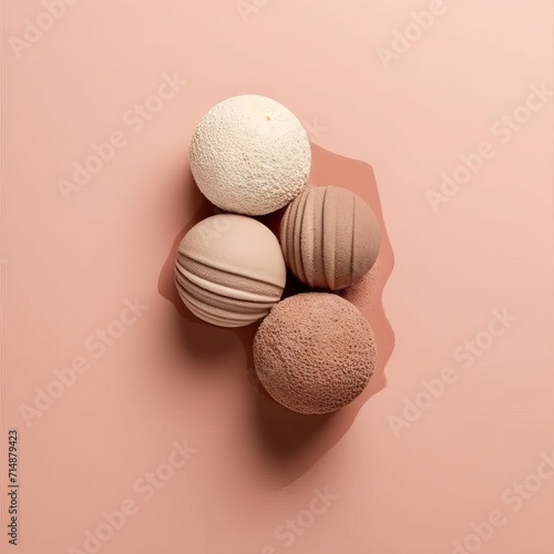 a scoop of ice cream on a plain pink background. One ball is dark chocolate color, and the second is cream. Concept: contrast between two popular cold dessert flavors 