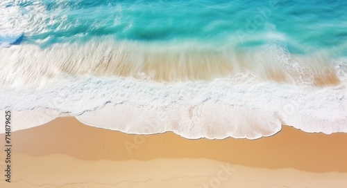 Aerial Top View of Stunning Turquoise Sea Landscape with Beach, Waves, and Copy Space © Sandris_ua