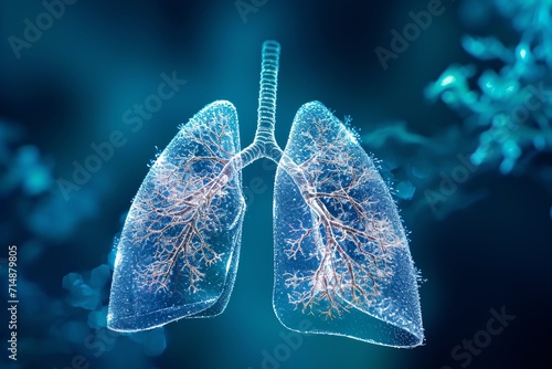 A close-up of a human lung with a blue background Generative AI photo