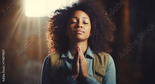 African-American Female Praying for Faith and Assistance from the Divine. Effective Computer Program for