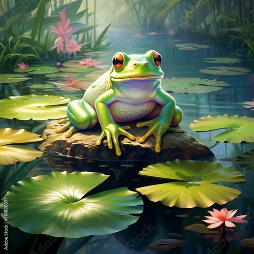 Frog sitting on lilypad picture