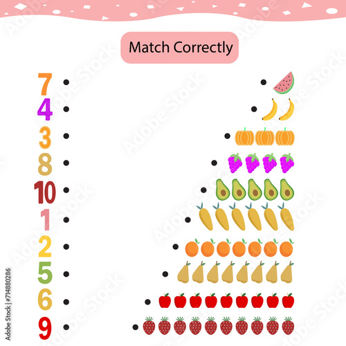 Match by count of many fruit, game for children.